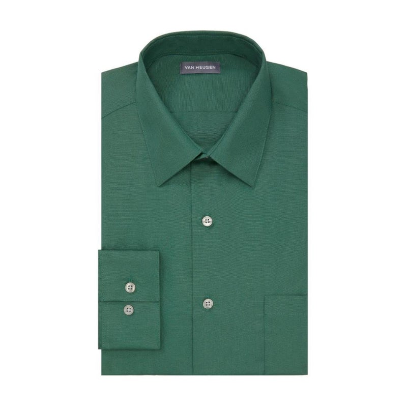 Van Heusen Men's Dress Shirt Fitted Poplin Solid, Dark Leaf, 14.5" Neck 32"-33" Sleeve - Image 3